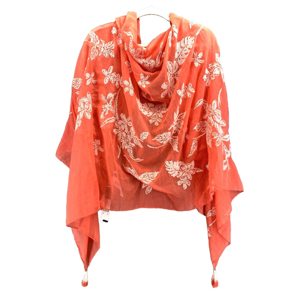 Tommy Bahama Hibiscus Hiatus Scarf Coral Shawl Wrap Embroider Resort Travel‎ NWT
